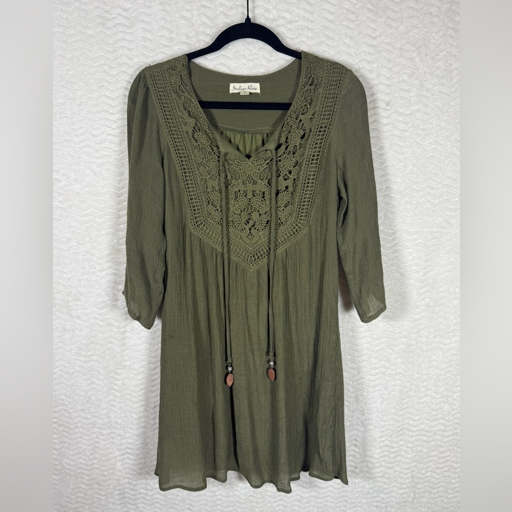 Indigo Rose boho Olive Lace Detail dress. Size small